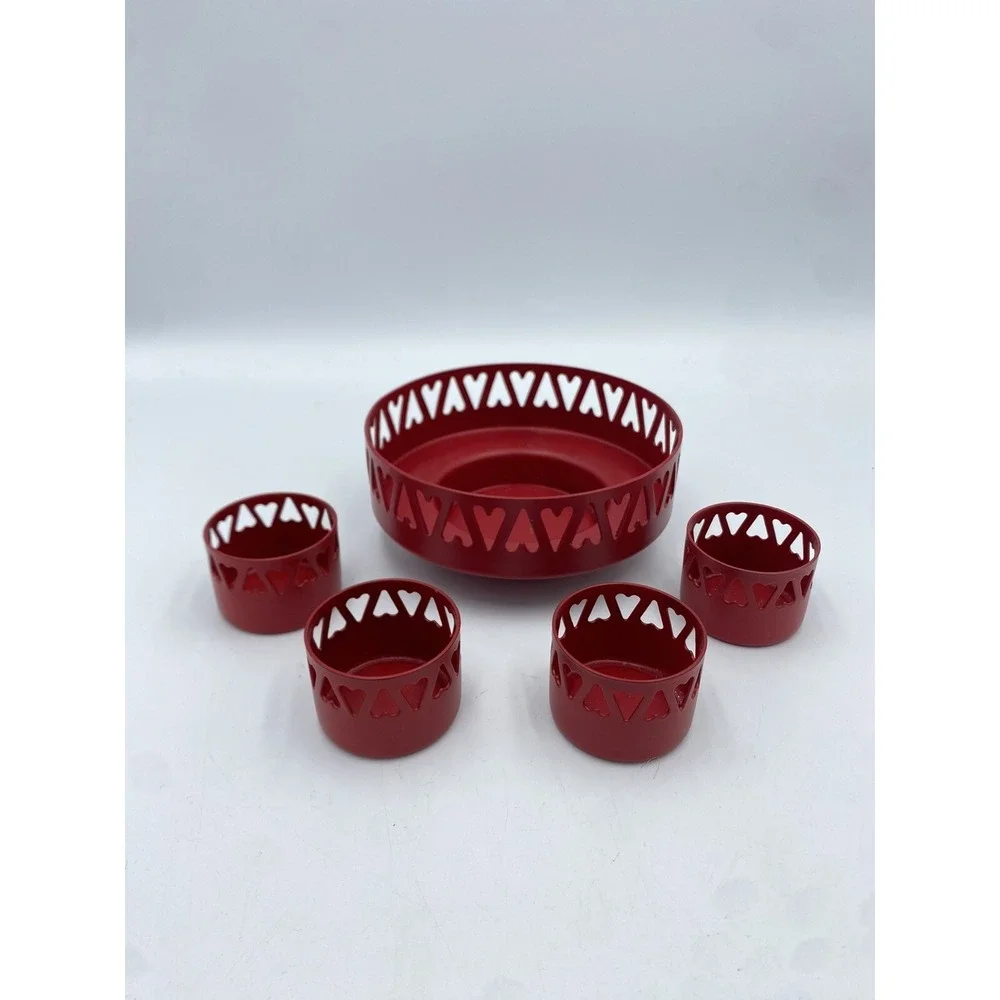 IKEA Red Metal Candle Holder Set Pillar And Votive Hearts Valentine's Day